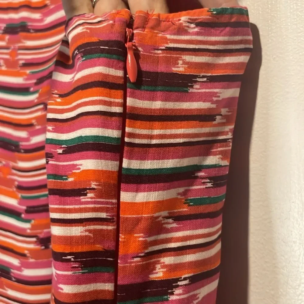 Loft- Ikat Vibrant Aztec Boho Beachy Southwestern Multicolor Ruffle Dress- 6